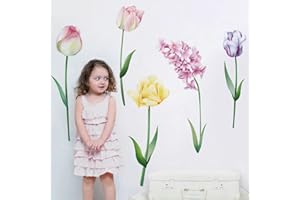 Runtoo Large Flower Wall Art Stickers Tulip Floral Wall Decals Bedroom Living Room Kids Baby Nursery Home Decor