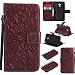 Produktbild Lonchee Motorola Moto G 2. Generation Leder Wallet Tasche Brieftasche Schutzhülle , Sonnenblumen geprägten Muster Design Hochwertige PU Leder Folio Tasche Case Hülle im Bookstyle mit Standfunktion Kredit Kartenfächer (braun)