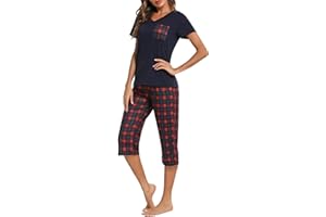 iClosam Pigiama Donna Estivo Cotone a Quadri Pigiama Donna Corto in 2 Pezzi con Pantaloni Corti e Maglietta Scollo V Pigiami Due Pezzi da Donna Comodo e Traspirante S-XXL