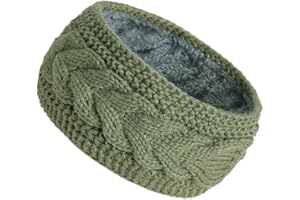 ILUFAM Fleece Lined Knitted Headband Ear Warmer Winter Warm Thick Hairband Thermal Headbands Elastic Hair Wrap for Women (Army Green, One Size)