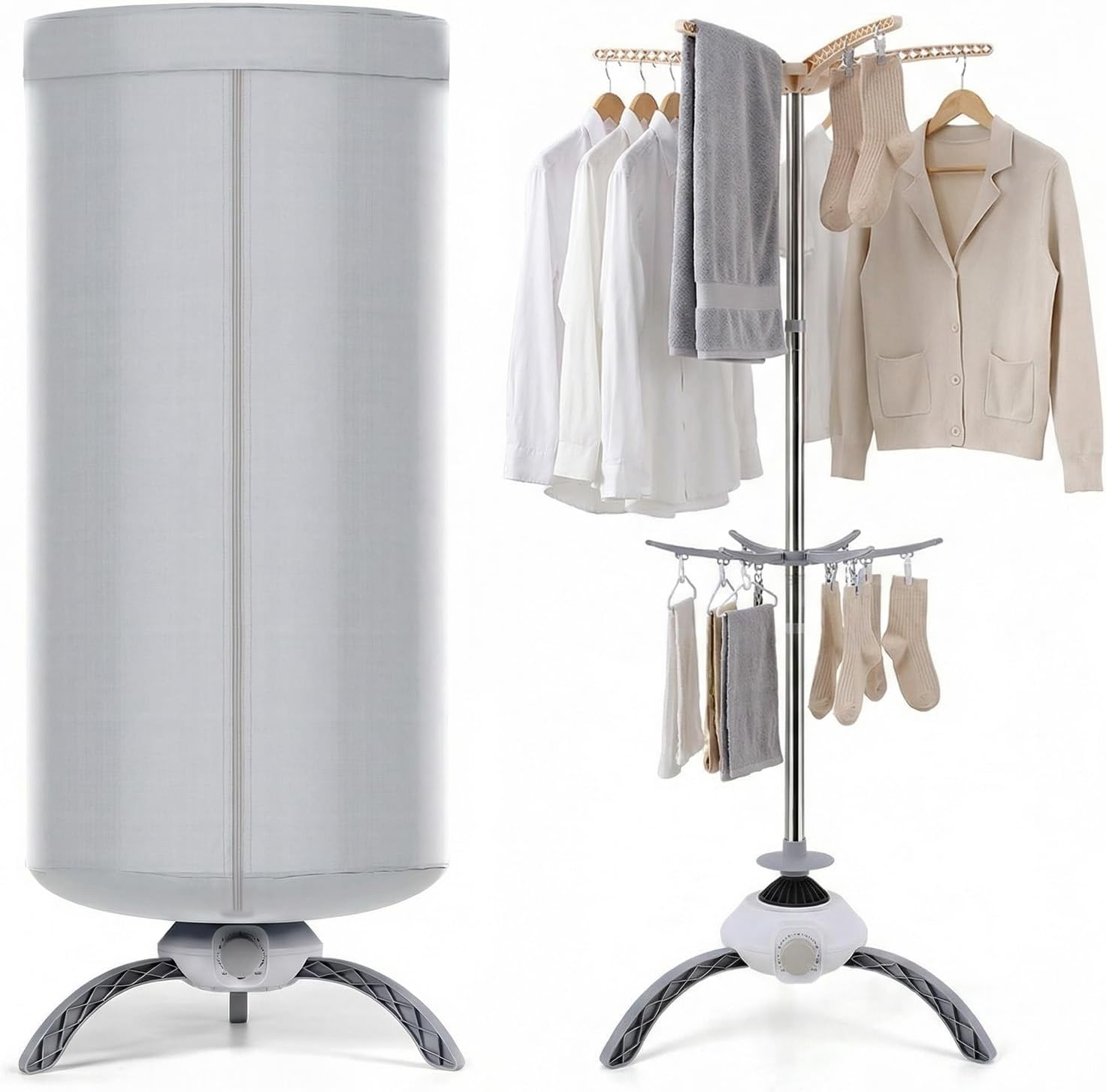 Portable Electric Clothes Dryer, 1000W Compact Clothes Airer with Cover, 2-layer 12kg Indoor Home Dorms Wet Laundry Warm Air Drying, Portable Dryer for Apartment Dorm Travel
