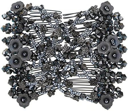 The Cheers Magic Beads Elasticity Double Hair Comb Clip Stretchy Hair Combs Clips (Colorful Black)
