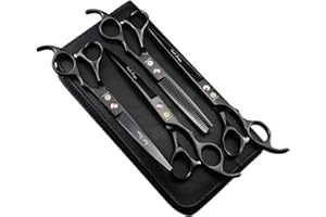 Purple Dragon Zestaw 4 profesjonalnych nożyczek do strzyżenia włosów, 17,8 cm, z wysokiej jakości japońskiej stali, proste, zakrzywione i zwężające się z etui