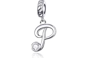 LaMenars Ciondolo con Lettera Dell'alfabeto in Argento Sterling 925 Charm Bead con A alla Z Pendente con Zirconia Cubica Compatibile con Pandora e Europei Bracciale Collane da Donna (Letter A)