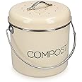 Navaris Metal Compost Caddy Bin - 3 Litre Kitchen Composting Bucket with Charcoal Filters and Lid for Indoor Organic Food Waste Recycling - Cream