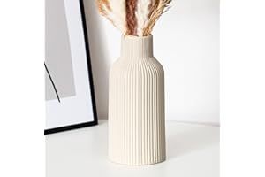 Hanaomaoyi 20cm Ceramic Vase Beige Matte Round Modern Design, Boho Style for Aesthetic Decoration, Keeping Flower for Living Room, Bedroom Decoration, Simple Nordic Style (Beige)