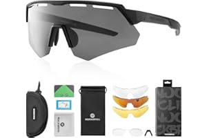 ROCKBROS Polarisierte Fahrradbrille mit 4 Wechselgläser Sonnenbrille Sportbrille für Damen und Herren