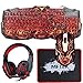 Produktbild Gaming Tastatur, MFTEK USB LED Verdrahtet Hinterleuchtet Rot/ Blau/ Lila QWERTY US-Layout Tastaturen mit 6 Tasten Gaming Maus und Rot Kopfhörer für PC Gamer, Maus-Pad Enthalten