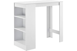 [en.casa] Tavolo Alto da Bar con 3 Scomparti Aperti Bancone da Lounge Caffè Bistrot con Ripiani Laterali Penisola Cucina Stretta 110x50x103 cm - Bianco