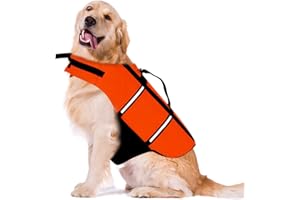 Infreecs Schwimmweste Hund, Pet Hundeschwimmweste, Neu Sportlicher Sti Reißfeste Schwimmwesten für Hunde, Verstellbare Rettungswesten Badeanzug Dog Life Jacket mit Griff und Reflexstreifen - Orange