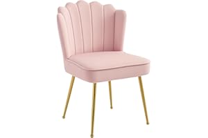 HOMCOM Shell Luxe Velvet Accent Chair with Gold-tone Metal Legs, Modern Vanity Chair for Living Room, Bedroom, Home Office, Pink