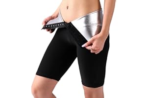 Nano Hertz Sauna Sweat Shapewear High Waisted Shorts Above Knee Pants Mid Thigh Workout Suit Waist Trainer Weight Loss Lower Body Shaper Sweatsuit Exercise Fitness Gym, Inner Vinyl for Women Men