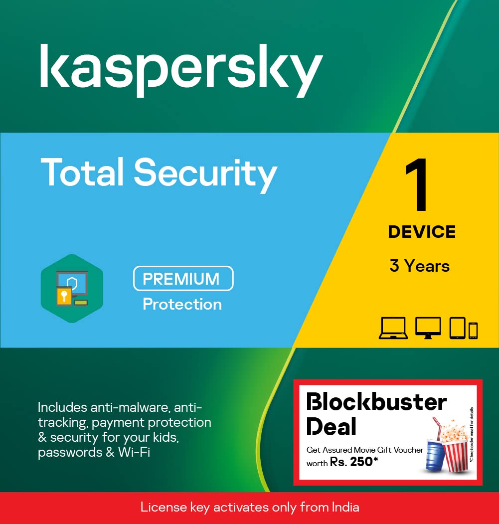 Kaspersky | Total  Security | 1 User | 3 Years | Win Movie Voucher with Every Purchase (Offer Valid till 30th September 2023)