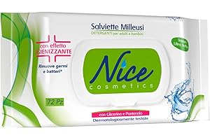 NICE COSMETICS Nice Salviette Milleusi Igienizzanti, Fresche e Idratanti sulla Pelle Con Glicerina e Pantenolo, Confezione da 72 Salviette Umidificate