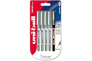 TOVSOL 5 x Uni Ball Liquid Ink Rolerball Pen Set (0.5mm + 1.0mm Fine Point & Broad Nib) for Writing, Sketching, Drawing, Drafting, Office Documents, Scrapbooking & School (Black Ink)