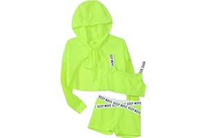 Manyakai Kids Girls 3Pcs Street Dance Outfit Athletic Tracksuit Crop Top Sweatshirt with Booty Shorts Set
