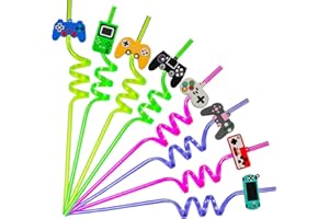 BELUGSIN 8 sztuk plastikowych słomek wielokrotnego użytku, kręcone słomki dla dzieci do zabawy, akcesoria na imprezę, akcesoria urodzinowe