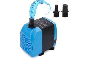 JIERTOP Pompe à eau Submersible 1500L/H Pour Aquarium (25 W), Pompe de Bassin de Jardin électrique Ultra Silencieuse pour Fontaines, Aquarium, étang, Statuaire Avec 4 Ventouses Puissantes, 3 Buses