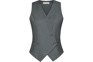 Belle Poque, Gilet da donna, vintage, scollo a V, monopetto obliquo, con tasche, giacca senza maniche