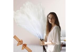 RYDDELIGHOME White Pampas Grass Large 3 stems x 116cm Large White Feathers Fake Plants Pampas Grass Long Stem Artificial Flowers For Tall Vases Tall Artificial Flowers