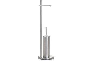 TATAY Escobillero y Portarrollos para Baño | Acero Inoxidable | Base con Peso para Mayor Estabilidad | Soporte Papel higienico Sin Taladro Elegante y Práctico | 20,5 x 20,5 x 74,5 cm