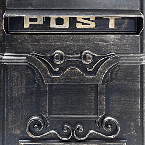 Relaxdays Standbriefkasten Antik HBT: 106 x 38 x 34 cm nostalgischer Säulenbriefkasten aus rostfreiem Aluminium englischer Briefkasten Postkasten in britischem Design mit Posthorn, bronze - 7