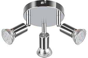 Creyer LED Ceiling Light Rotatable, 3 Way Round Plate LED Ceiling Spot Lights, ø140mm (Including 3x4W GU10 LED Light Bulbs, 400LM, Warm White) LED Ceiling Lamp for Kitchen,Living Room -White Chrome