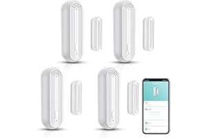 ZECAMIN Sensor de Puerta Inteligente, Sensor de Ventana Puerta inalámbrico, Sensor de Contacto WiFi Compatible Alexa/Google Home, notificación de aplicación, Volumen Ajustable, Temporizador,4Pack