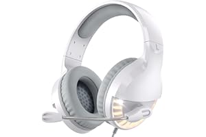 VersionTECH. Weißes Gaming-Headset PS5 PS4 Gaming-Kopfhörer Xbox One Gaming-Kopfhörer mit Mikrofon, LED-Lichter für PS5 / PS4 / Xbox 1 / PC/Mac Computer / Switch, Kinder, Mädchen