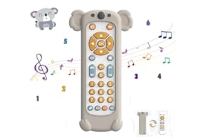 Goorder Jouet Musical Télécommande TV pour Bébé avec Lumière Douce et Anneau de Dentition en Silicone, Jouets Sonores Sensoriels pour Tout-Petits Garçons ou Filles 6 Mois +, 3 Modes de Langue