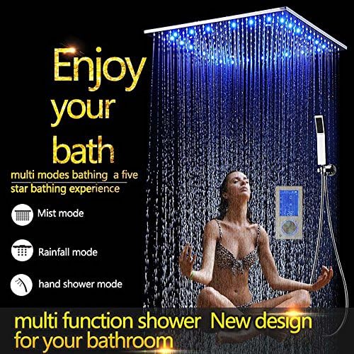 hm 3Jets LED Intelligent Digital Display Rain Shower Set with 20" SPA Mist Rainfall Thermostat Touch Panel Mixer
