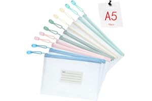 ‎VICLOON Vicloon Dokumententasche A5, 10pcs Reißverschlusstaschen mit Etikett, Wasserdichte Mesh-Taschen Kunststoff Reißverschlusstasche Zipper Tasche für Schule, Büro, Reisen（Weiß）