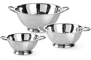 MAXPERKX 18/20/24/28/32/34cm Stainless Steel Deep Colander Strainer with Large Holes for Pasta Vegetables Fruits Rice Beans Noodles Handle Kitchen Healthy Gluten-Free Organic Gourmet Veggie (34CM)