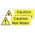 Pack of 2 Caution Hot Water Sign Self Adhesive (150 x 50 mm) Waterproof Caution Hot Water Stickers Sara Prints