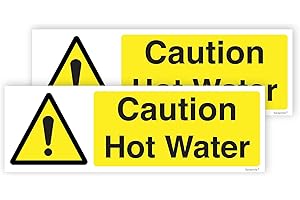 Pack of 2 Caution Hot Water Sign Self Adhesive (150 x 50 mm) Waterproof Caution Hot Water Stickers Sara Prints