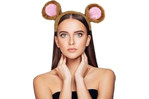 Ling & Bai Bear Ears Headbands Halloween Plush Mouse Ear Hairband Fancy Animal Hair Hoop Costume for Washing Face Makeup