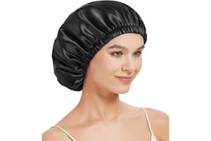 Hat Hut 22 Momme Seidenhaube zum Schlafen, Schlafmütze aus 100% Maulbeerseide, Silk Bonnet Schlafhaube für Lockiges Haar, Doppelte Haarhaube (DE/NL/SE/PL, Alphanumerisch, Einheitsgröße, Schwarz)