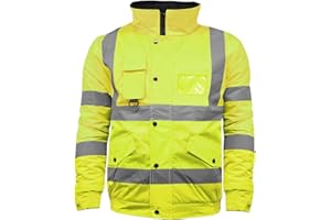 DURUS WORKWEAR Hi Vis High Visibility Safety Security Reflective Protective Waterproof, Windproof Padded Workwear Bomber Jacket Coat With Concealed Hood Available In Orange, Yellow, Black and Contrast.
