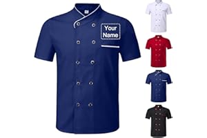 Veste de Cuisine Homme Personnalisable avec Nom Brodé Manches Courtes, Blouse de Travail Restaurant Unisexe, Tenue Cuisine Femme Professionnelle pour Hôtel Boulangerie Traiteur