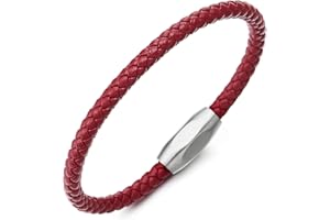 COOLSTEELANDBEYOND Minimalistyczna bransoletka męska i damska, cienka, pleciona, skórzana, opaska przeciwpotowa, stal nierdzewna, owalne zapięcie magnetyczne