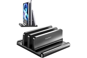 VAYDEER Vertikaler Dual Laptop Ständer Platzsparender 4in1 Vertical Stander Laptopständer zum Vertikalen Positionieren Kompatibel für MacBook Air, MacBook Pro, iPad, Tablets Notebook bis 17,3" Schwarz