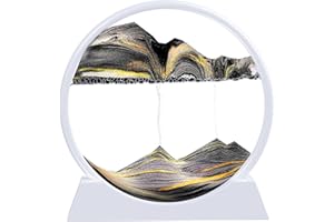 E-feilai-Moving Sand Art Picture, Sand Art Liquid Motion for Roating, Natural Sand Painting, 3D Dynamic Sandscape for Home and Office Desktop Decor (White-Black, 7 inches)