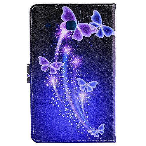HB-Int 3 in 1 Standfunktion Hülle für Samsung Galaxy Tab E T375 / T377 8.0″ Flip PU Leder Schutzhülle Lila Schmetterling Wallet Case Brieftasche Kartenfächer Ledertasche Magnetverschluss Schale Beschützer Haut Lederhülle Book Style Holder Etui Protective Cover Dünn Slim Cover Schwarz Bumper Zubehör mit Stylus Pen + Staub Steckere - 3