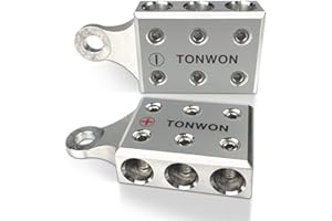 TONWON 6 X1/0 AWG Gauge Post Batterieklemmen, für Lithium- oder AGM-Blei-Säure-Batterien mit verschraubten Enden oder Gewindebolzen, M10 oder 3/8 Zoll - 16 (O6-M10)