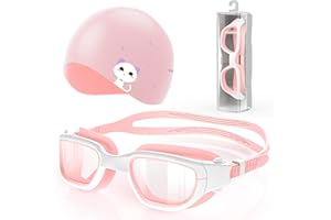 Zeligerstar Kids Swim Goggles with Free Silicone Swim Cap in Candy Dual-Tone: Leak-Proof, Anti-UV Lenses for Ages 6-14, Includes Hard Case & Bonus Swim Cap