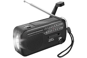 LogiLink Nödsradio med 3 laddningsalternativ: Dynamo-handvev, solpanel och USB, med integrerad ficklampa