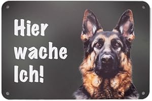 WILDE HILDE ORIGINAL Deutscher Schäferhund - Hier wache ich! Premium-Schild für den Gartenzaun & Grundstück, Warnschild, Sicherheit, Deko & Geschenk, UV- und wetterfest, Alu-Verbund, 24 x 16 cm - Made in Germany