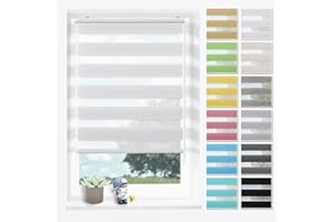 Buseu Store Enrouleur Jour Nuit sans Perçage,40l x 150L,Blanc Translucide,Respirant, Tissu Double, Protection Vie Privée, pour Fenêtres et Portes