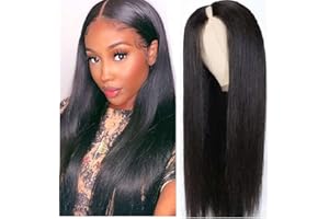 ZEALADY Perruque Femme Naturelle Bresilien lisse V Part Wig Human Hair Straight Upgrade u Part Wig Human Hair Straight Hair Wig For Teacher’s Gift Perruque Bresilienne Droit Noir Naturel 18 Pouces