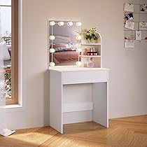 Kaptafel met LED-verlichting 100 x 41,5 x 102 cm - met 6 lades - uitschuifbaar blad - wit